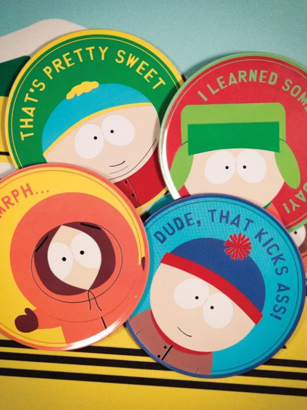 South Park Set of 4 Metal Coasters Non-Slip Cork Base Official Collectibles